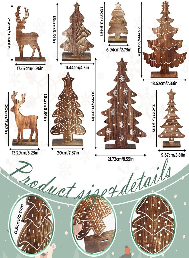 Barydat مجموعة باريدات من 8 قطع لتزيين طاولة عيد الميلاد، تتضمن شجرة صنوبر خشبية وغزلان، قطعة مركزية للطاولة، لافتات شتوية لعيد الميلاد، ديكور ريفي للمنزل والمكتب، هدايا للحفلات (ريفي) - Image 3